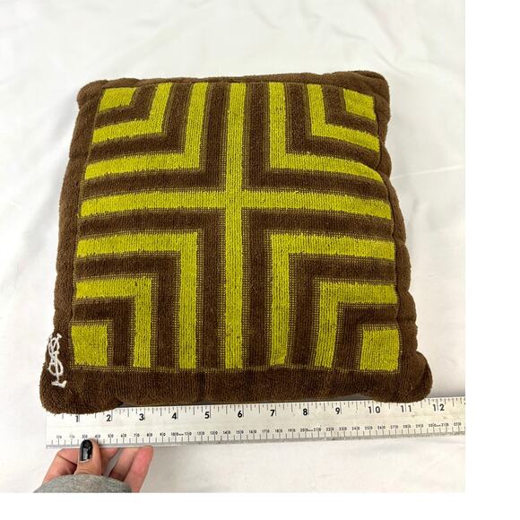 Vintage Yves Saint Laurent Fieldcrest YSL Retro Green Brown Small Pillow - Picture 3 of 10